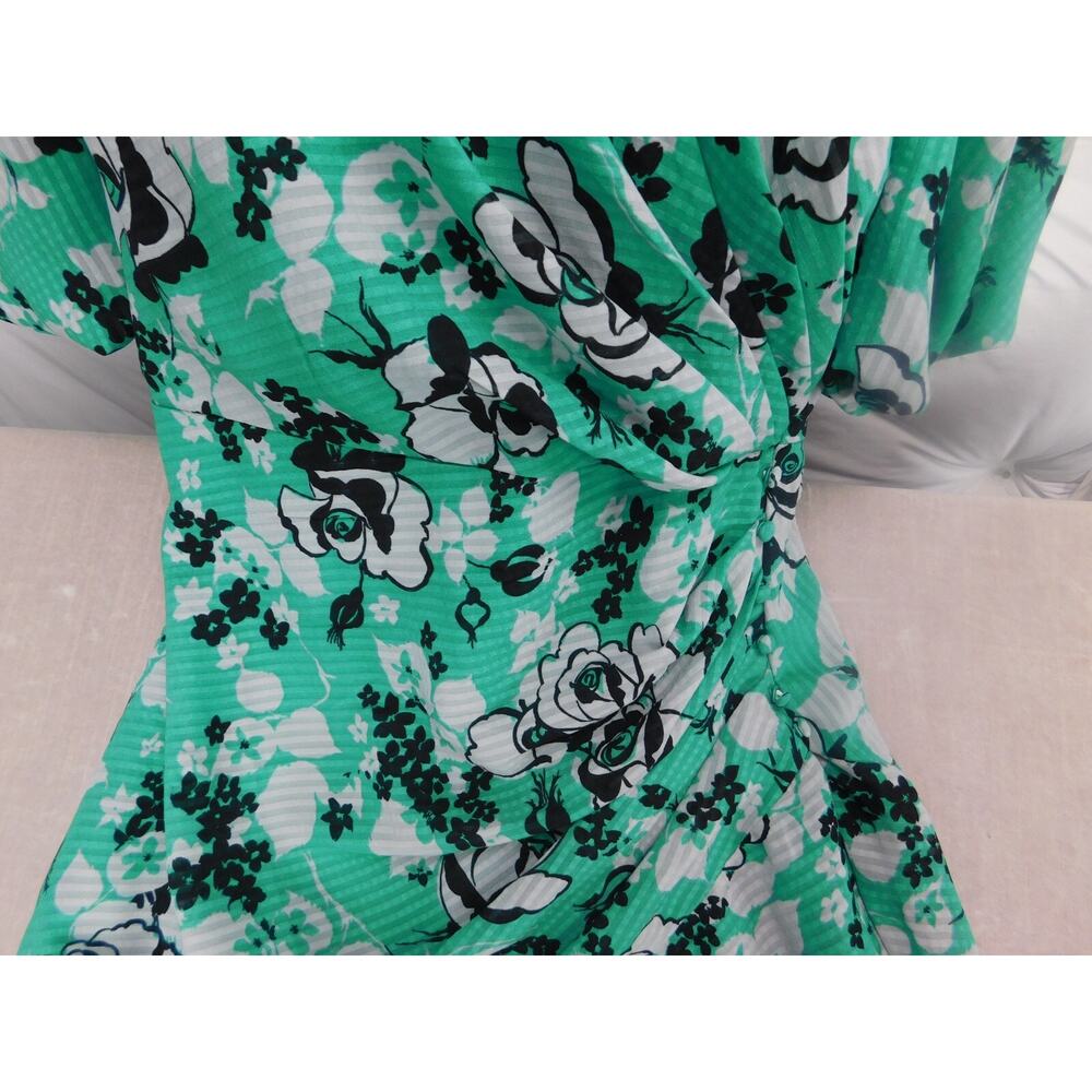 ASOS Puff Sleeve Ruched Green Floral Midi Dress Sz 8 - Picture 3 of 13
